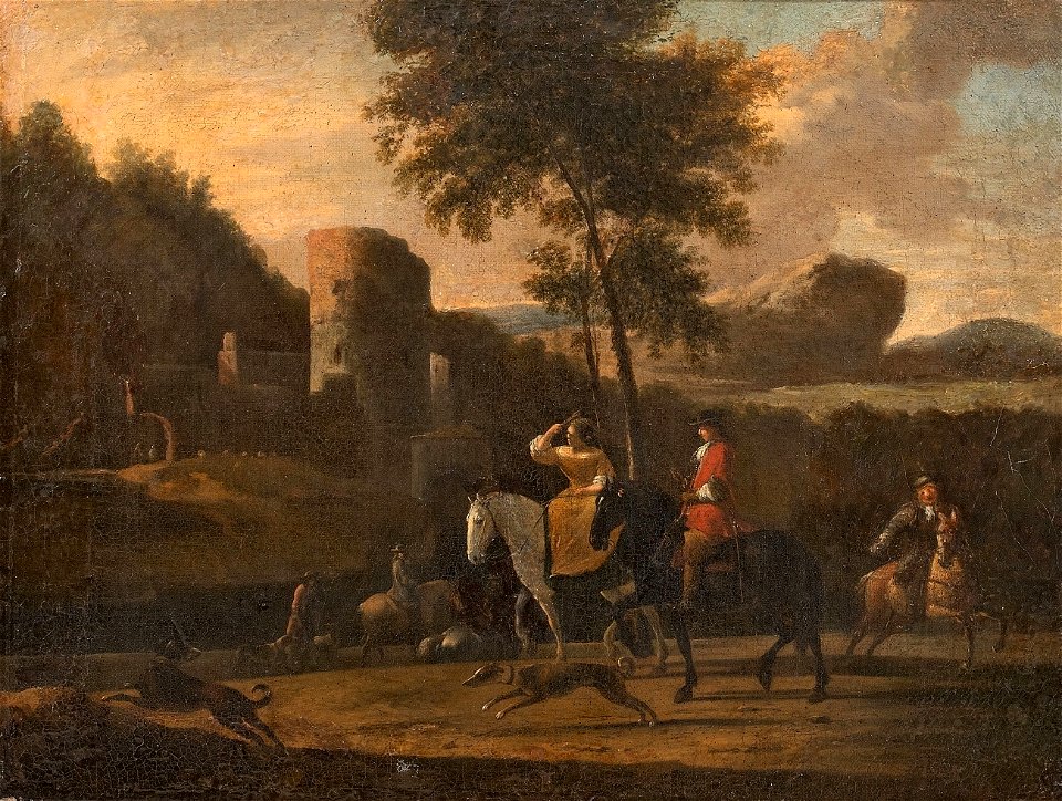 Landschaft mit höfischer Jagdszene D 18Jh