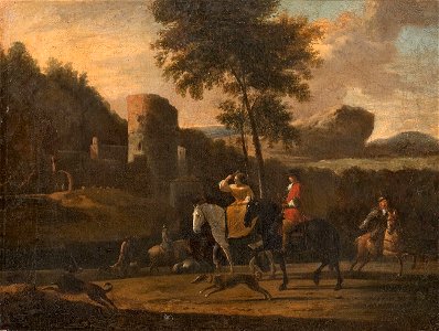 Landschaft mit höfischer Jagdszene D 18Jh