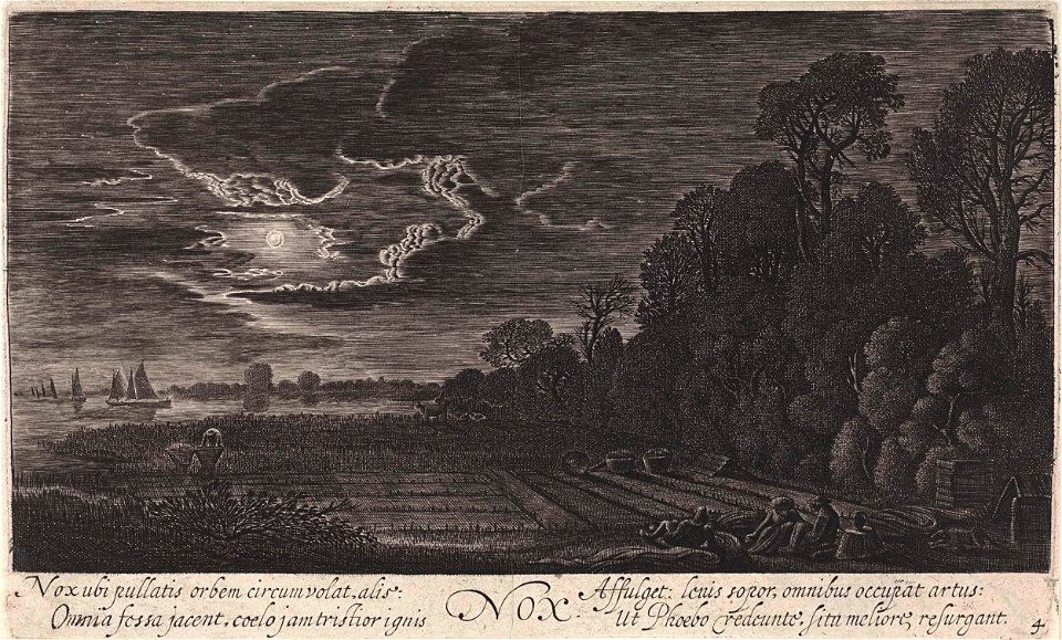 Landschap met rustende vogelvangers- nacht