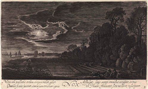 Landschap met rustende vogelvangers- nacht