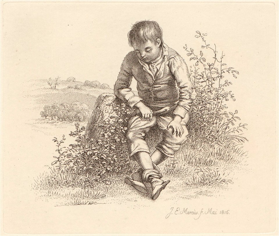 Landschap met zittende jongen op heuveltje, objectnr A 12624
