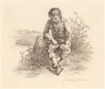 Landschap met zittende jongen op heuveltje, objectnr A 12624