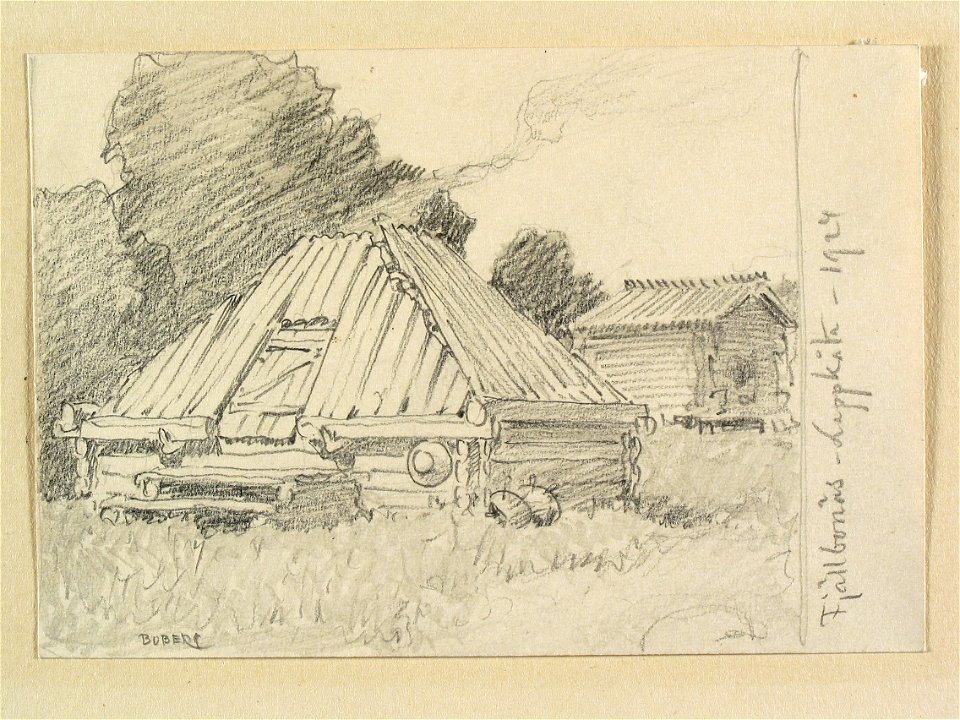 Lappland, Piteå lappmark, Fjällbonäs. Lappkåta . Teckning av Ferdinand Boberg - Nordiska museet - NMA.0088287