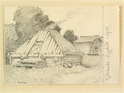 Lappland, Piteå lappmark, Fjällbonäs. Lappkåta . Teckning av Ferdinand Boberg - Nordiska museet - NMA.0088287