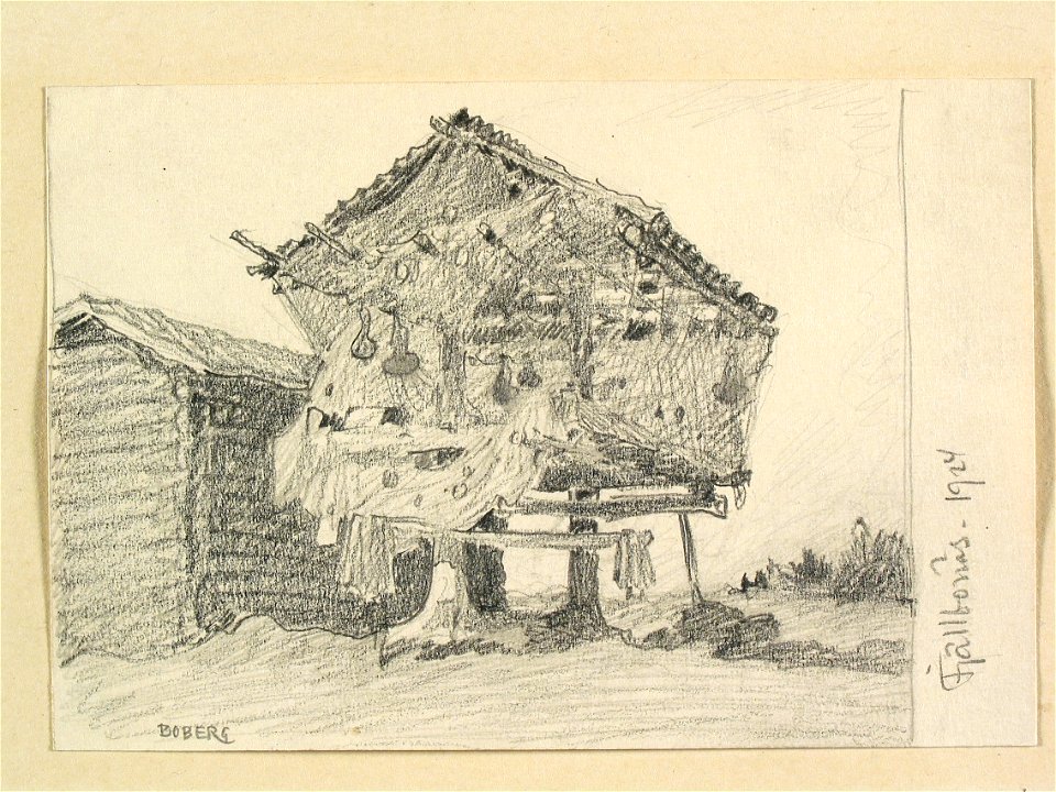 Lappland, Piteå lappmark, Arvidsjaurs sn., Fjällbonäs. Teckning av Ferdinand Boberg - Nordiska museet - NMA.0088286