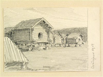 Lappland, Piteå lappmark, Arvidsjaurs sn., Arvidsjaur. Teckning av Ferdinand Boberg - Nordiska museet - NMA.0088279