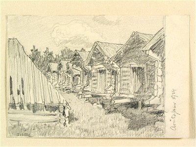 Lappland, Piteå lappmark, Arvidsjaurs sn., Lappstaden. Teckning av Ferdinand Boberg - Nordiska museet - NMA.0088275