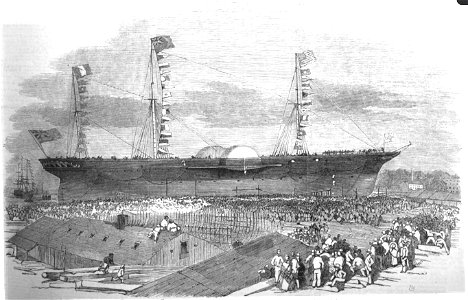 Launch of 'The Persia' (the largest steamer in the world) at Glasgow - ILN 1855. Free illustration for personal and commercial use.