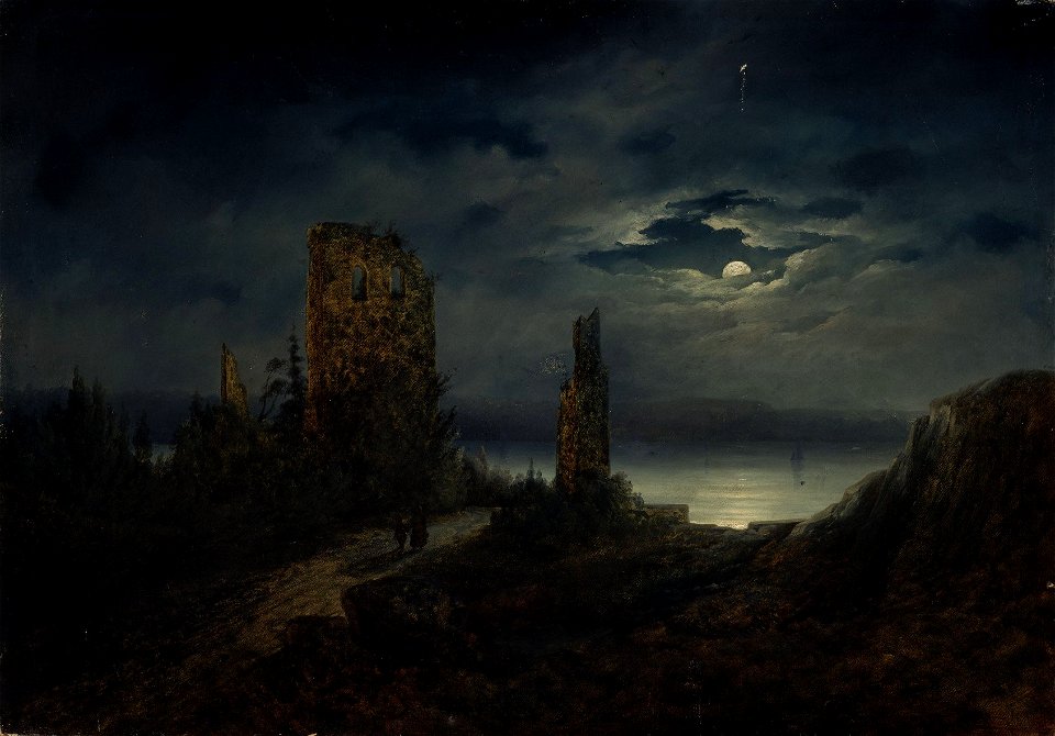 Lars Theodor Billing - Stegeborg Castle ruins by moonlight - A I 290 - Finnish National Gallery