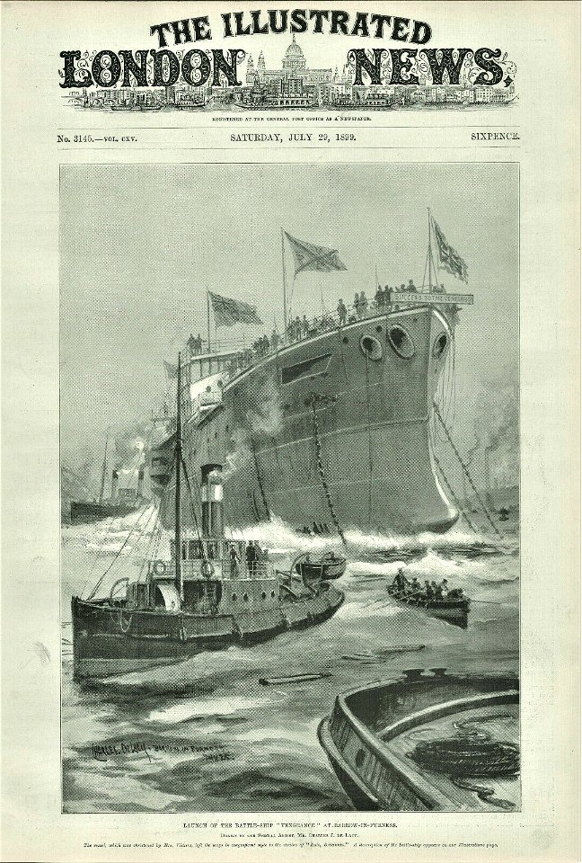 Launch of the Battle-Ship 'Vengeance' at Barrow-in-Furness - ILN 1899