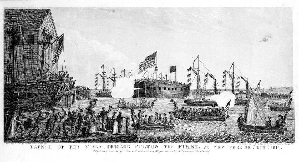 Launch of the Steam Frigate Fulton the First at New York 29th Octr 1814. D T Valentine's Manual 1852 RMG X0098