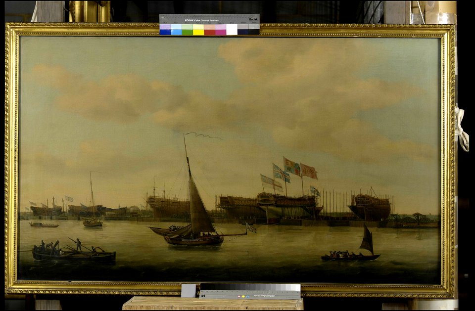 Launch of the 'Venerable', 74 guns, at Blackwall, 19 April 1784 RMG BHC1869
