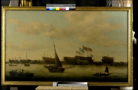 Launch of the 'Venerable', 74 guns, at Blackwall, 19 April 1784 RMG BHC1869