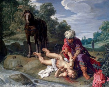 Pieter Lastman - De Barmharige Samaritaan verzorgt de gewonde reizigerFXD