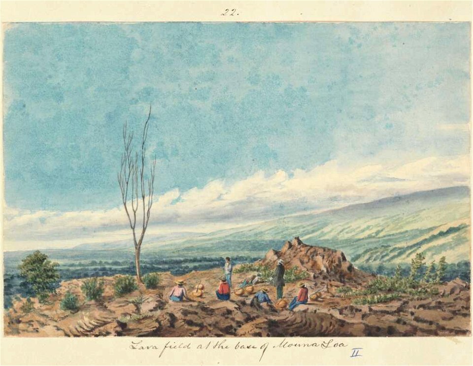 Lava field at the base of Mouna Loa, II, 1855, watercolour by James Gay Sawkins