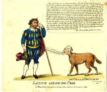 Launce and his dog Crab (BM 1868,0808.6055). Free illustration for personal and commercial use.