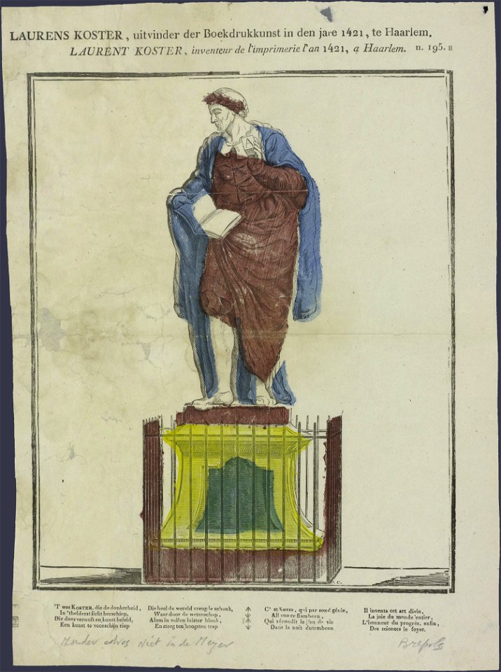 Laurens Koster, uitvinder der boekdrukkunst in den jare 1421, te Haarlem-Catchpenny print-SMC K 0075