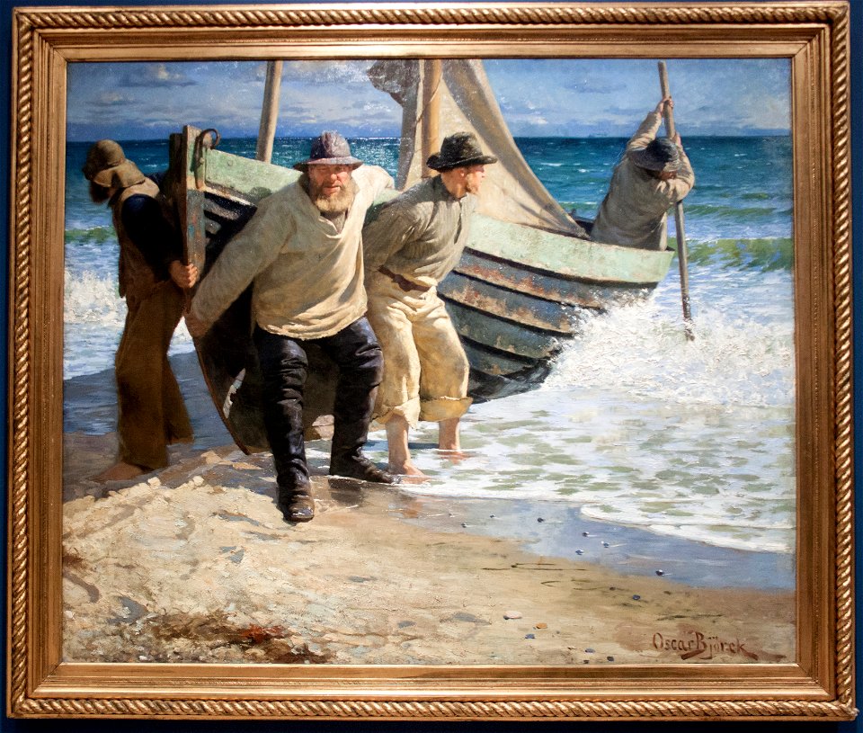 Launching the boat, Skagen, by Oscar Björck, with frame