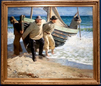 Launching the boat, Skagen, by Oscar Björck, with frame