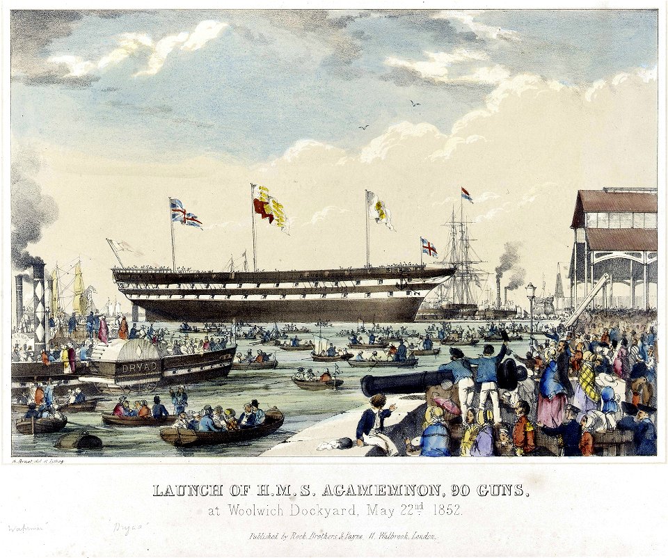 Launch of H.M.S. Agamemnon 90 Guns, at Woolwich Dockyard, May 22nd 1852 RMG PW8125