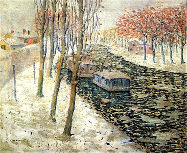 Ernest Lawson - Canal Scene in Winter (1898). Free illustration for personal and commercial use.