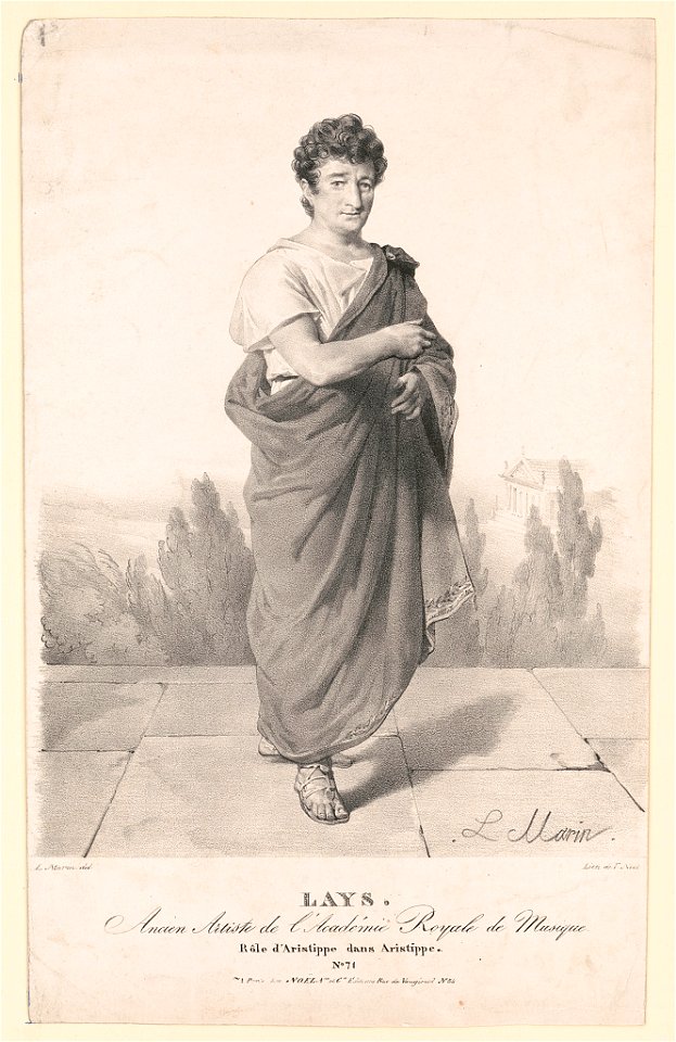 Lays. Ancien artiste de l'Académie Royale de Musique. Rôle d'aristippe dans aristippe. No 71 - L. Marin del. ; lith. de F. Noel. LCCN2013645298