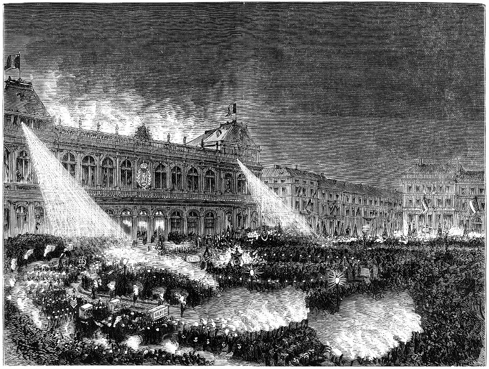 Le Wiener Maennergesangs-Verein à Bruxelles - Aspect de la place des Nations dans la soirée du 19 mai 1880