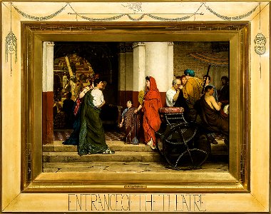 Lawrence Alma-Tadema - The Entrance to a Roman Theatre (1866) - painting. Free illustration for personal and commercial use.