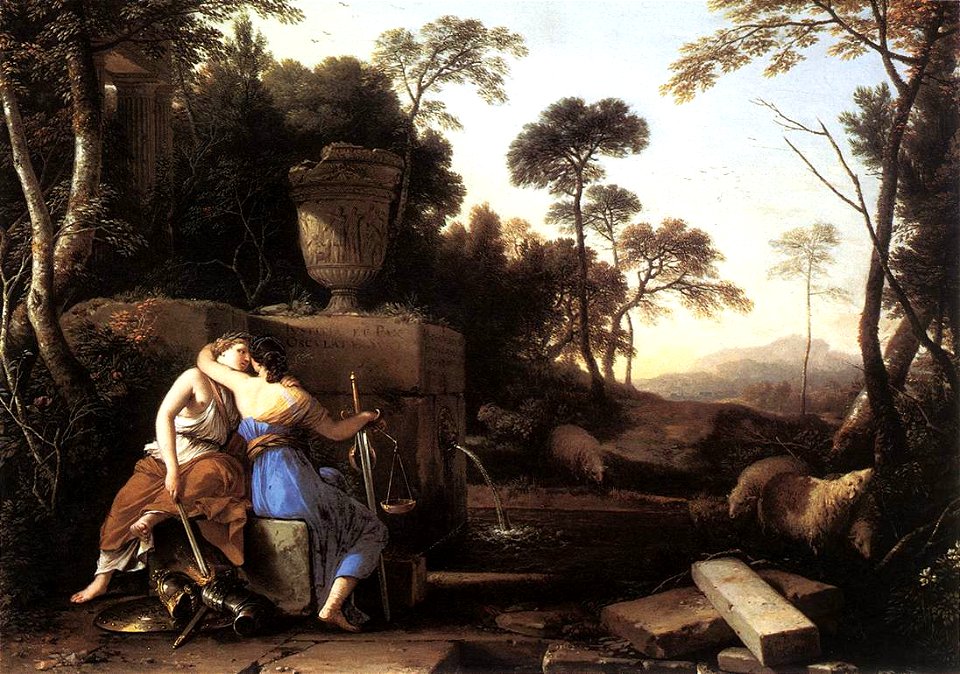 Laurent de La Hyre - Landscape with Peace and Justice Embracing - WGA12323