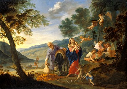 Filippo Lauri - Rest on the flight into Egypt. Free illustration for personal and commercial use.