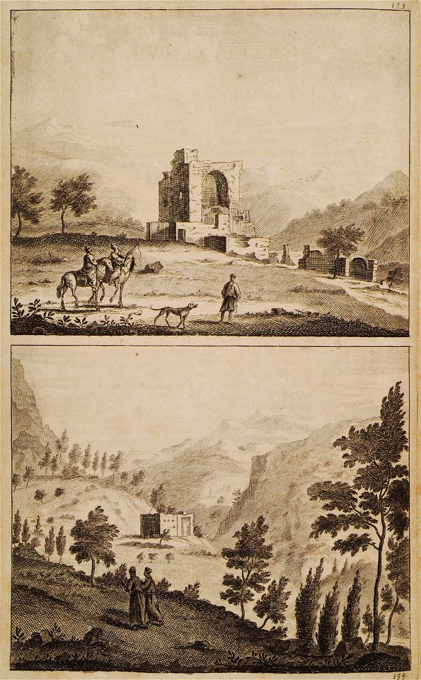 Le bourg de de Kistim et Cafare Cahel, derriere laquelle on voit la montagne couverte de neige (153) Couvent de Canobin - Bruyn Cornelis De - 1714