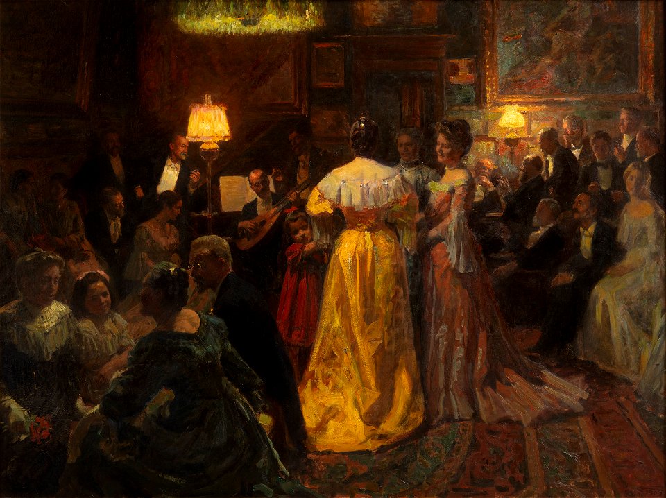 Laurits Tuxen, Aftenselskab i atelieret på Strandvejen, 1905, Skagens Kunstmuseer