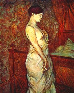 Lautrec le coucher (mme poupoule in chemise by her bed) 1899. Free illustration for personal and commercial use.