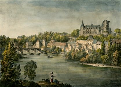 Le château d'Henri IV et une partie de la ville de Pau, Basses Pyrénées. 14 Juin 1821 The Castle of Henry 4th and part of the Town of Pau, Basses Pyrénées. June 14 1821 - Fonds Ancely - B315556101 A COLSTON 003