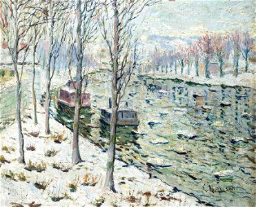 Ernest Lawson - Canal Scene in Winter (ca.1898). Free illustration for personal and commercial use.