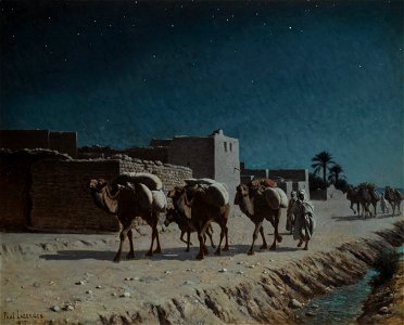 Camel Train by Moonlight by Paul Jean Baptiste Lazerges, 1899