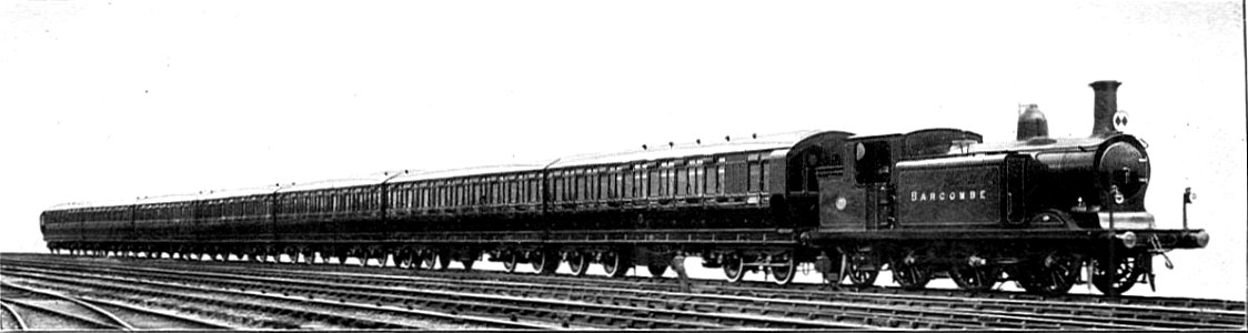 LBSCR suburban train (Howden, Boys' Book of Locomotives, 1907). Free illustration for personal and commercial use.
