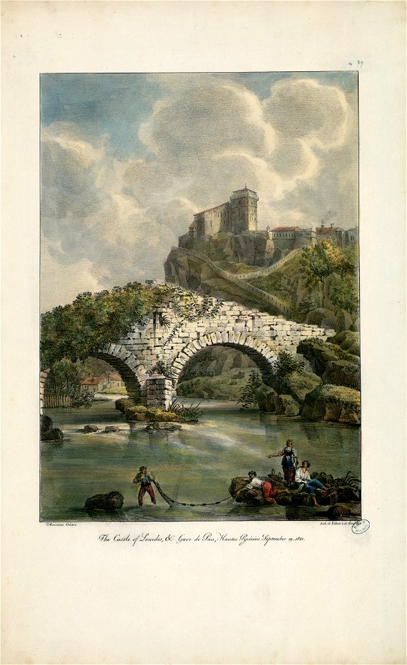 Le château de Lourdes et le Gave de Pau, Hautes-Pyrénées. 19 septembre 1821 The Castle of Lourdes, and Gave de Pau, Hautes Pyrénées. September 19 1821 - Fonds Ancely - B315556101 A COLSTON 016