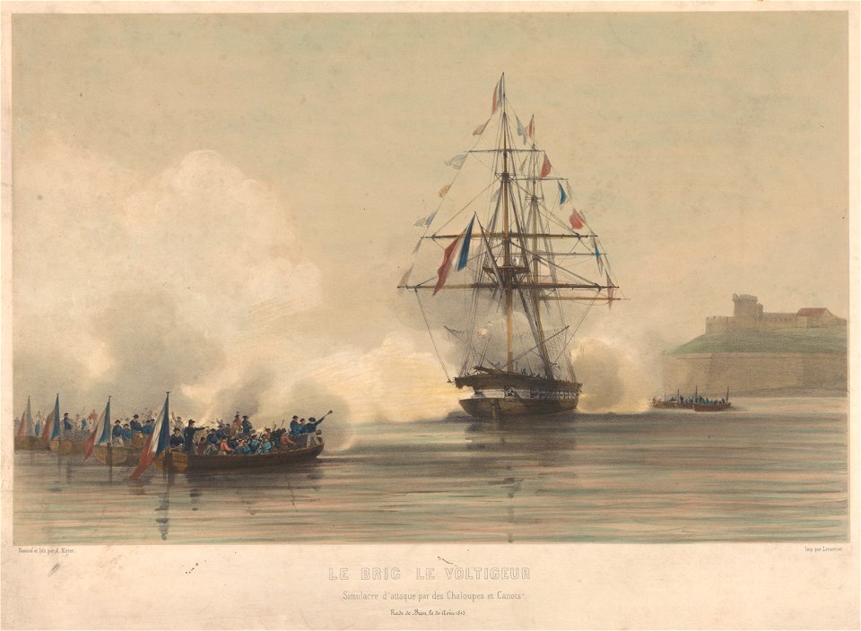 Le brig le Voltigeur Simulacre d'attaque par des Chaloupes et Canots, Rade de Brest le 30 Aout 1843 RMG PY0839