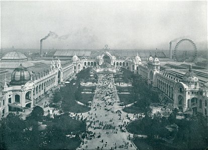 Le Champ de Mars, vue prise de la Tour Eiffel, 1900 Paris World Fair. Free illustration for personal and commercial use.
