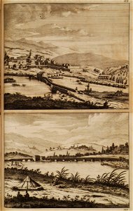 Le bourg de Isser-Sjoor, c'est à dire la Fontaine Sjour Vue de la riviere Orontes le long du pont avec ses arches - Bruyn Cornelis De - 1714