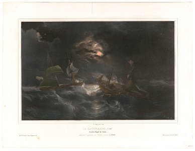 Le Capne. Aubert, Comt. le Jean Baptte de Caen, sauvant l'equipage de Brick Americain le Lydia - T. Gudin pinxt. et lith. ; lith. de Lemercier. LCCN95504743