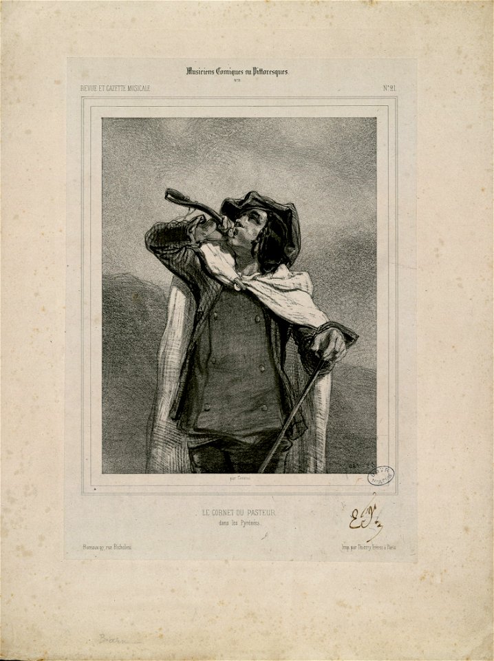 Le Cornet du Pasteur, dans les Pyrénées (Revue et gazette musicale n° 21, Musiciens comiques ou pittoresques n° 9) - Fonds Ancely - B315556101 A GAVARNI 1 014