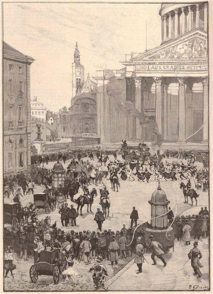 Le Monde illustré - 18 mars 1893 - Les étudiants brulant le Bonhomme Carnaval sur la place du Panthéon à l'occasion de la Mi-Carême 1893