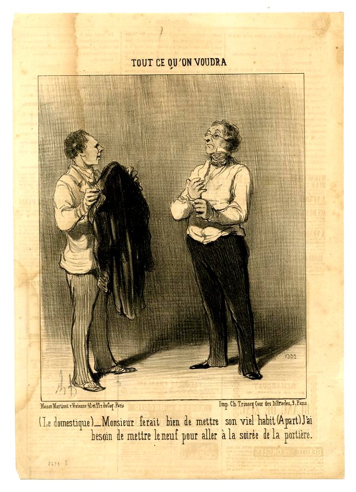 Le domestique- Monsieur ferait bien de mettre son viel habit... (The servant- Sir, you'd better put your old suit on...) (BM 1910,0324.143)