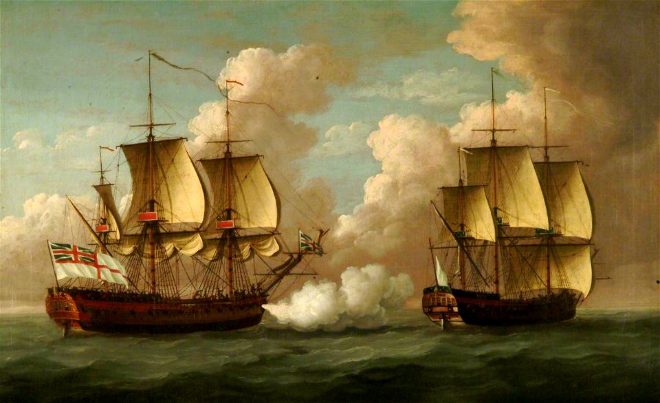 Le HMS Brune capturant l'Oiseau en 1762