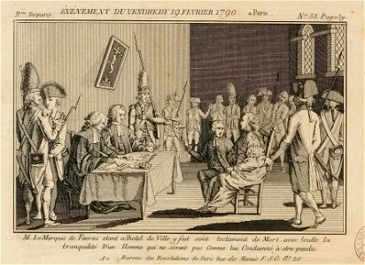 Le Marquis de Favras fait son testament à l'Hôtel-de-Ville devant deux membres de la Commune de Paris en robe, le 19 février 1790