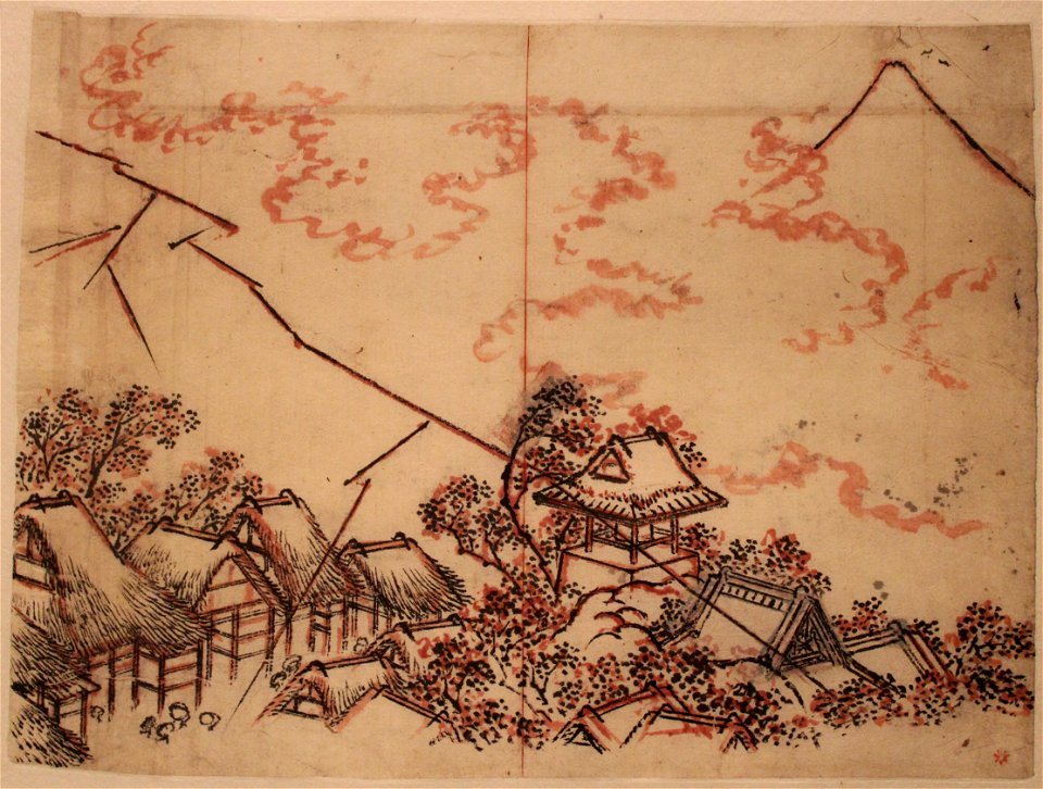 Le Fuji sous un orage nocture - Hokusai preparatoire Guimet