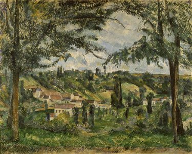 Le Hameau des Pâtis à Pontoise, encadré par des arbres, par Paul Cézanne, FWN 172