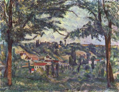 Le Hameau des Pâtis à Pontoise, encadré par des arbres, par Paul Cézanne, Yorck